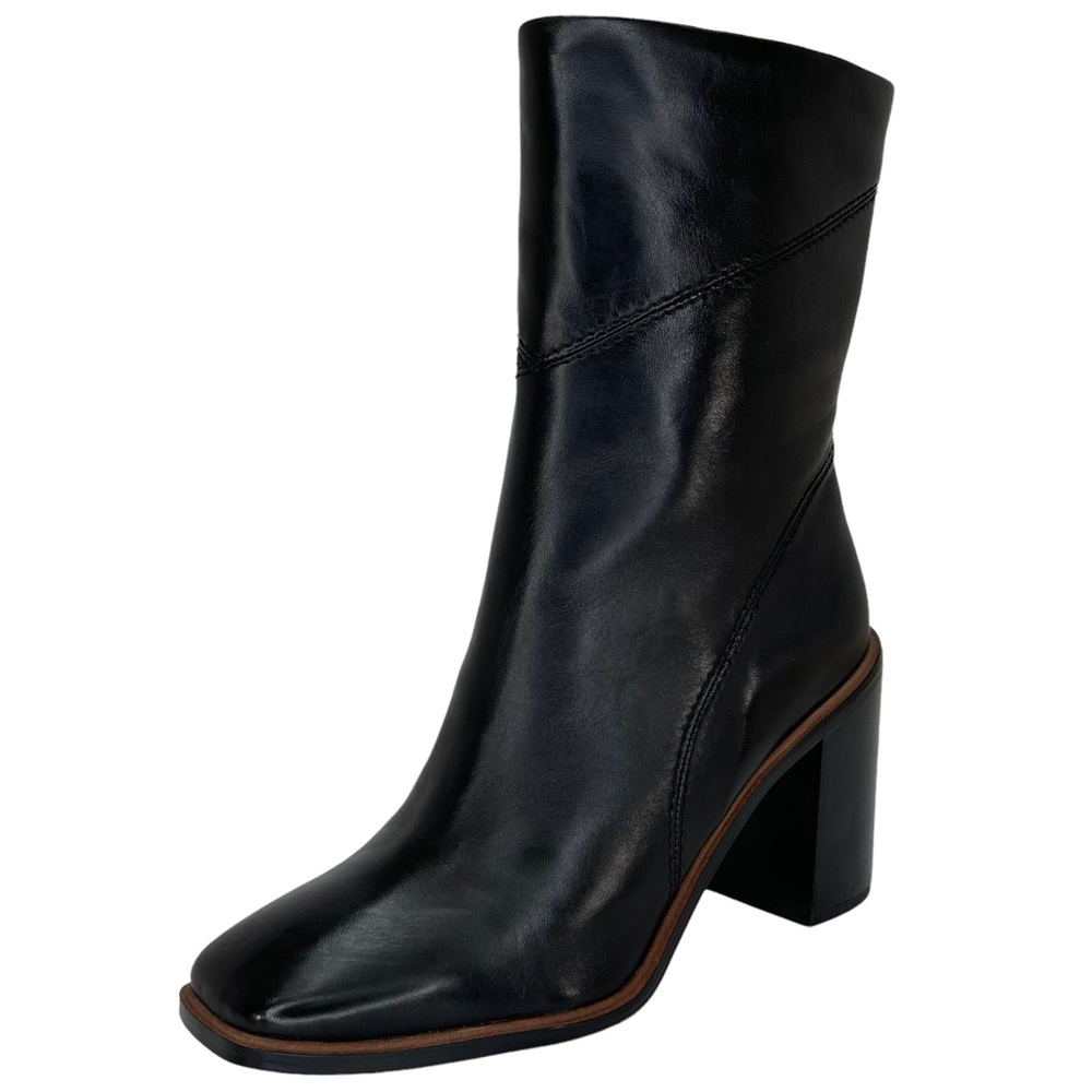 Franco Sarto Stevie Black Leather Square Toe Low Calf Womens Boots Size 10M
